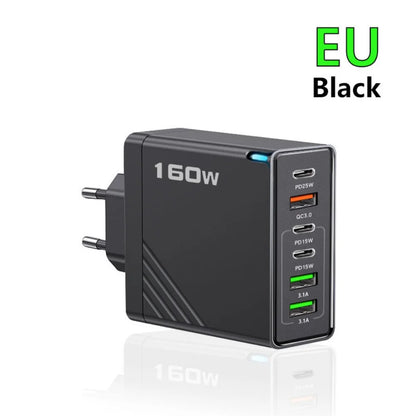 160W Multi-Port Fast Charger Type-C Wall Adapter for iPhone, Samsung & Huawei