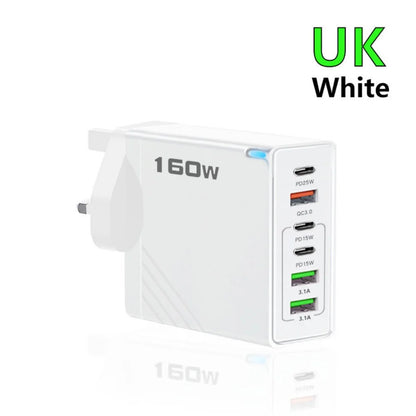 160W Multi-Port Fast Charger Type-C Wall Adapter for iPhone, Samsung & Huawei