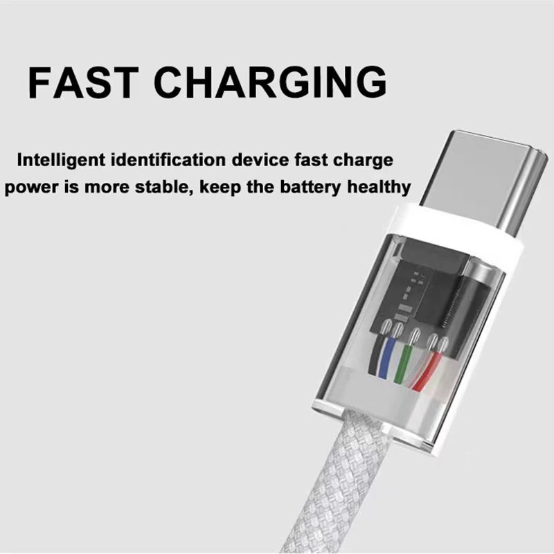 60W USB-C to Type-C Fast Charging Cable for iPhone 15, Samsung