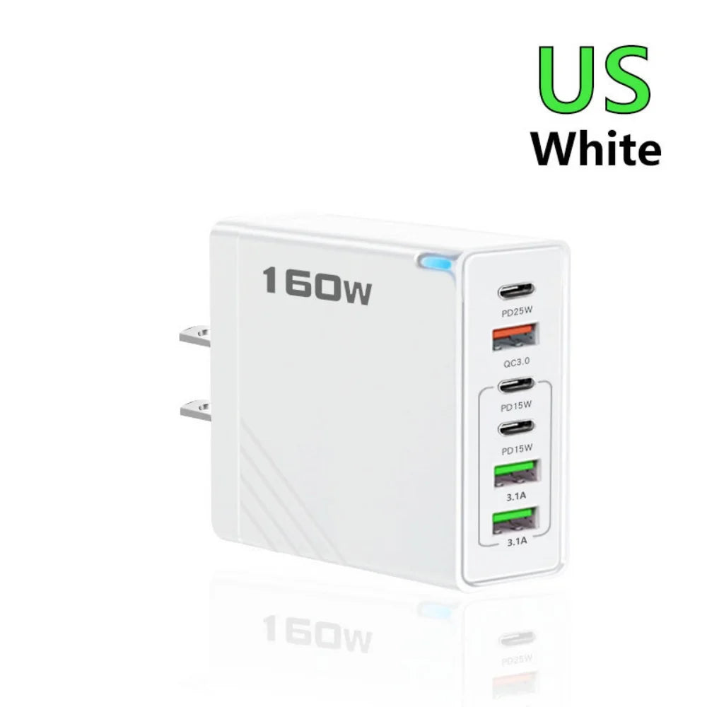 160W Multi-Port Fast Charger Type-C Wall Adapter for iPhone, Samsung & Huawei