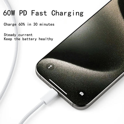 60W USB-C to Type-C Fast Charging Cable for iPhone 15, Samsung