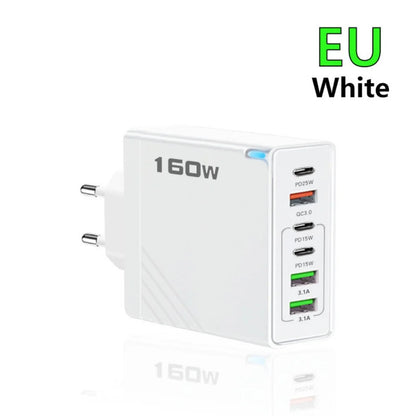 160W Multi-Port Fast Charger Type-C Wall Adapter for iPhone, Samsung & Huawei