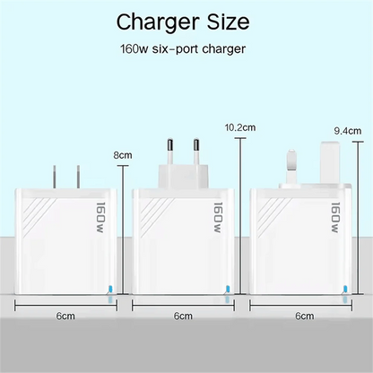 160W Multi-Port Fast Charger Type-C Wall Adapter for iPhone, Samsung & Huawei